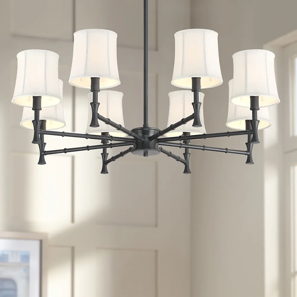 Franklin Iron Works Kenna 28 1/4" Black 8-Light Shade Chandelier