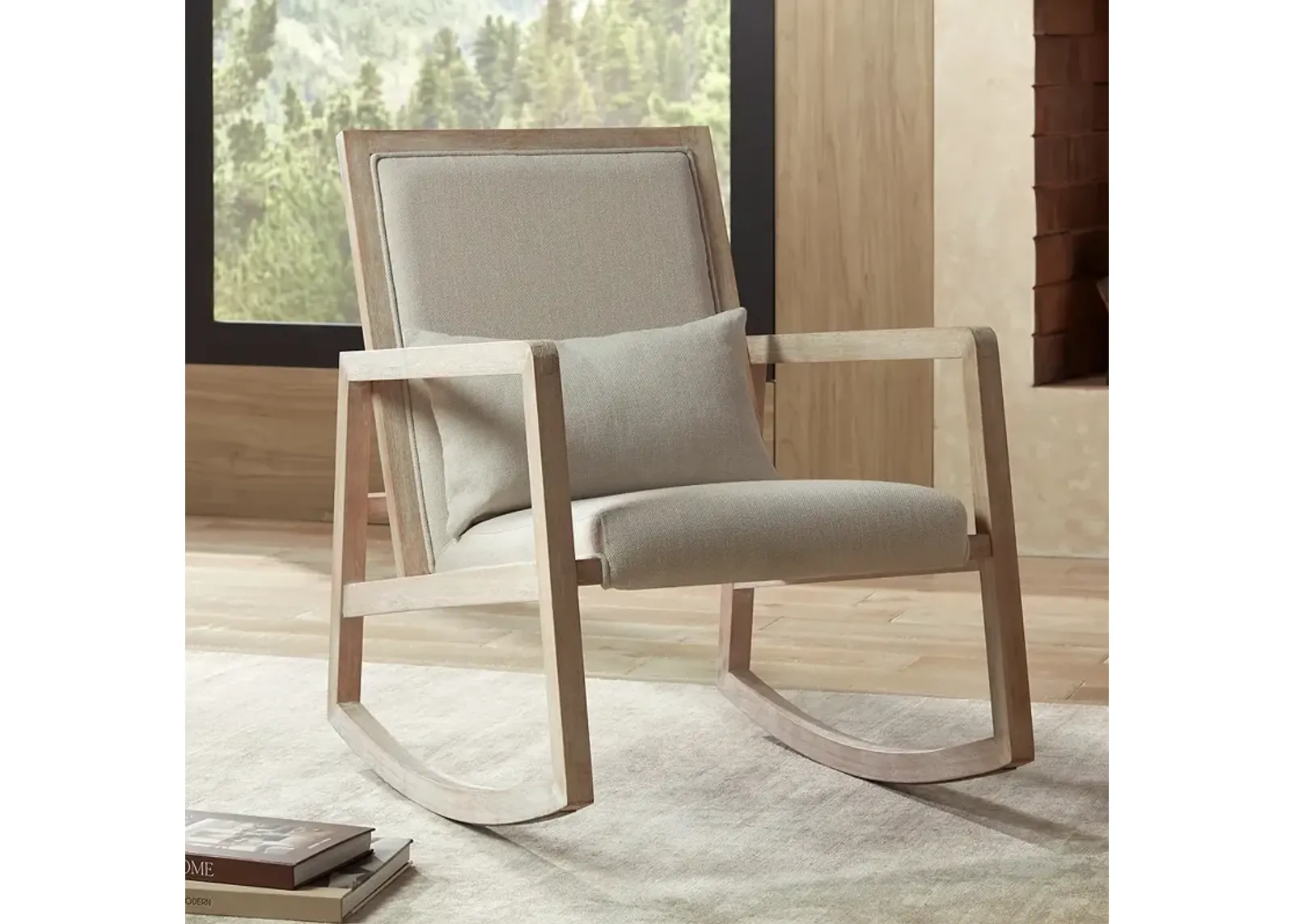 Ava Light Cream and Wash Wood Modern Rocking Chair