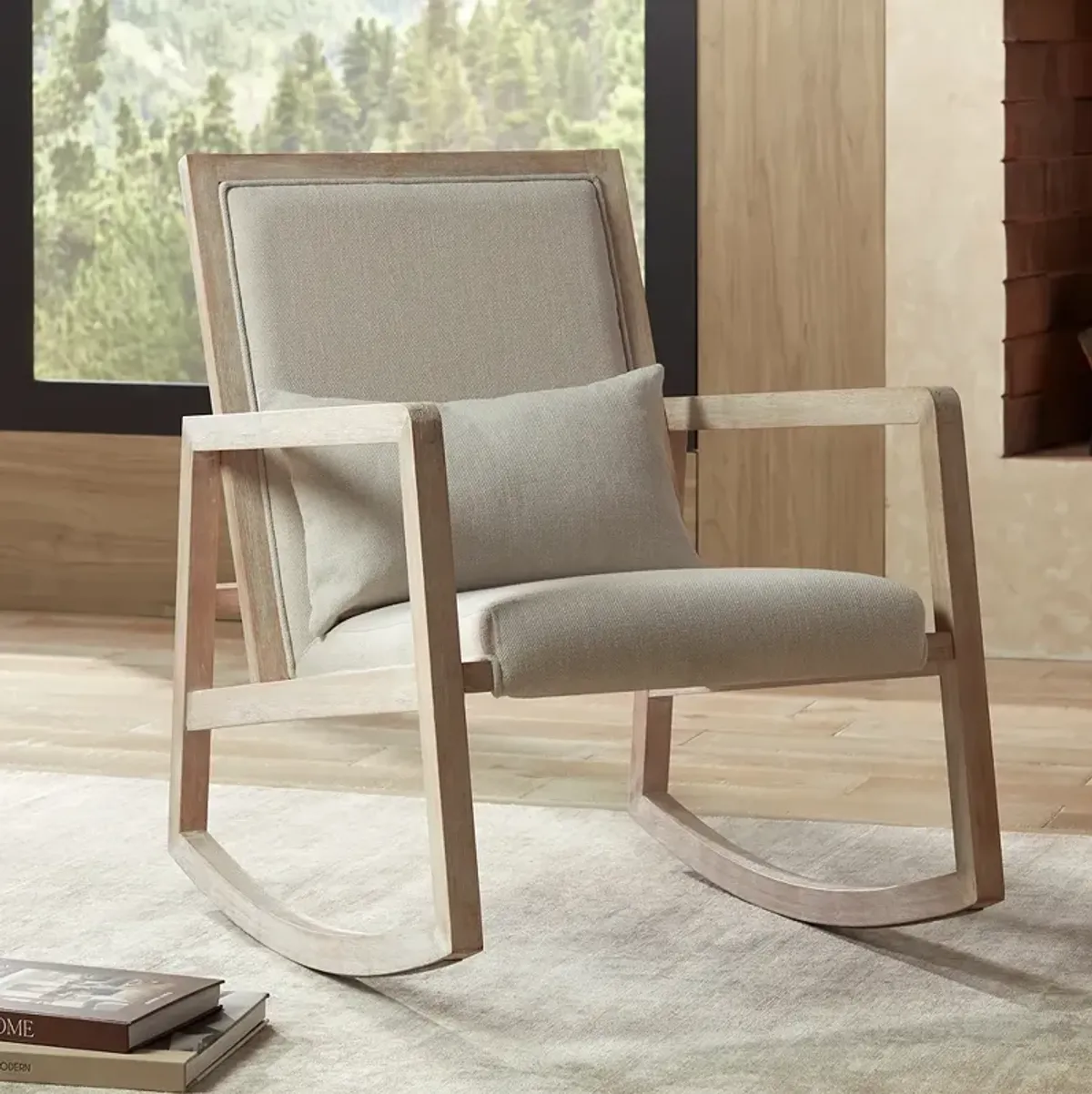 Ava Light Cream and Wash Wood Modern Rocking Chair