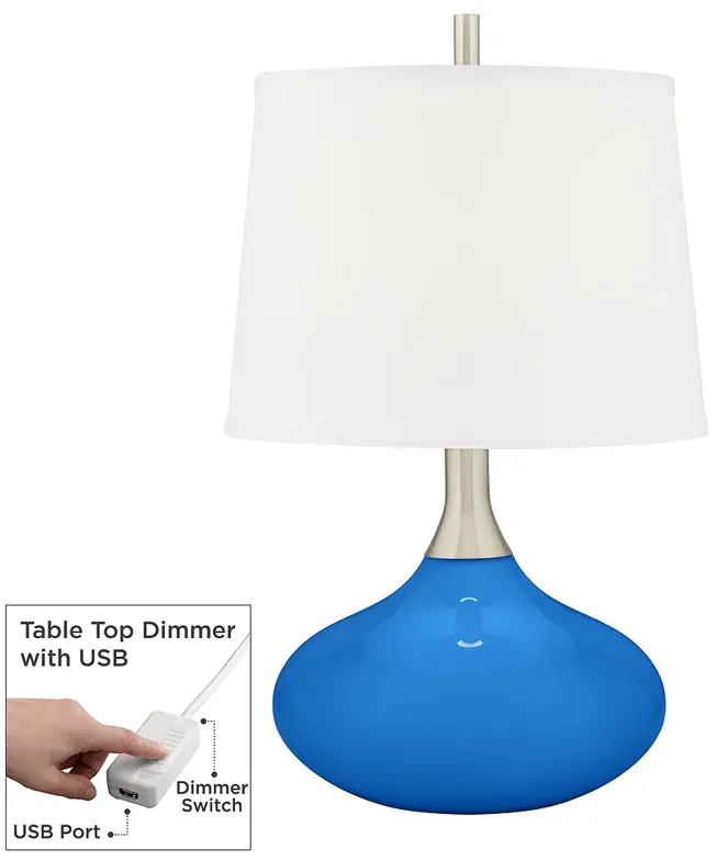 Color Plus Felix 24" Modern Royal Blue Table Lamp with USB Dimmer