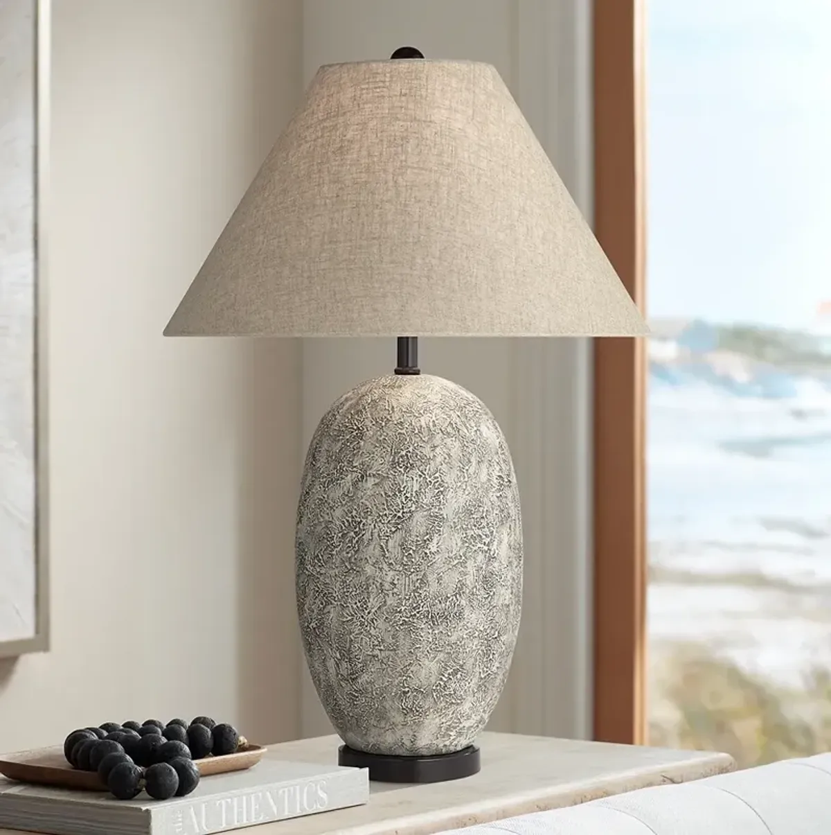 Possini Euro Morrow 29" High Coastal Modern Textured Gray Table Lamp