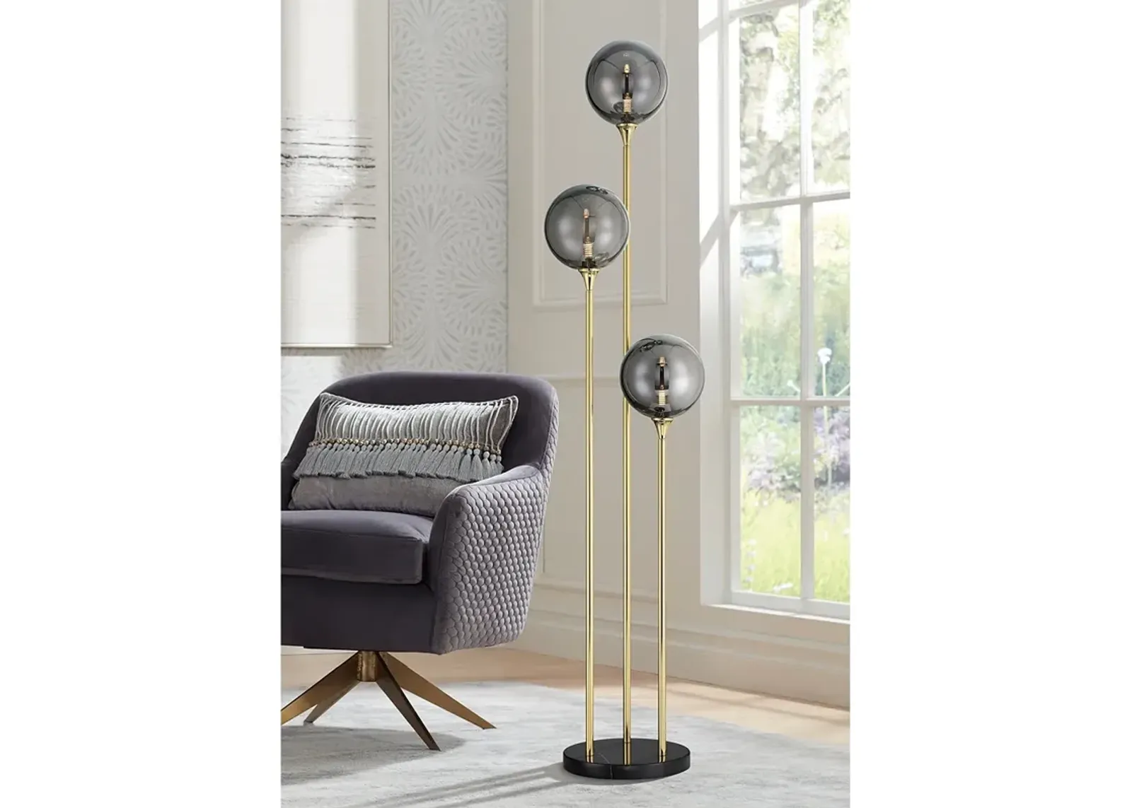 Possini Euro Arielle 67" Brass and Gray Bubble Glass Tree Floor Lamp