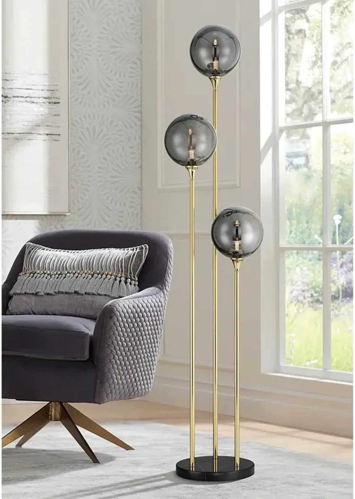 Possini Euro Arielle 67" Brass and Gray Bubble Glass Tree Floor Lamp