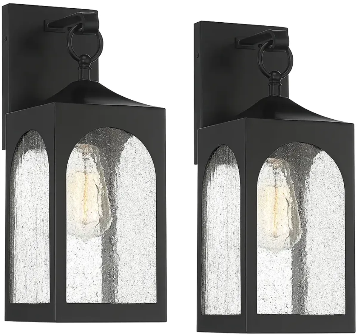 Possini Euro Tyne 16" Matte Black Lantern Outdoor Wall Light Set of 2