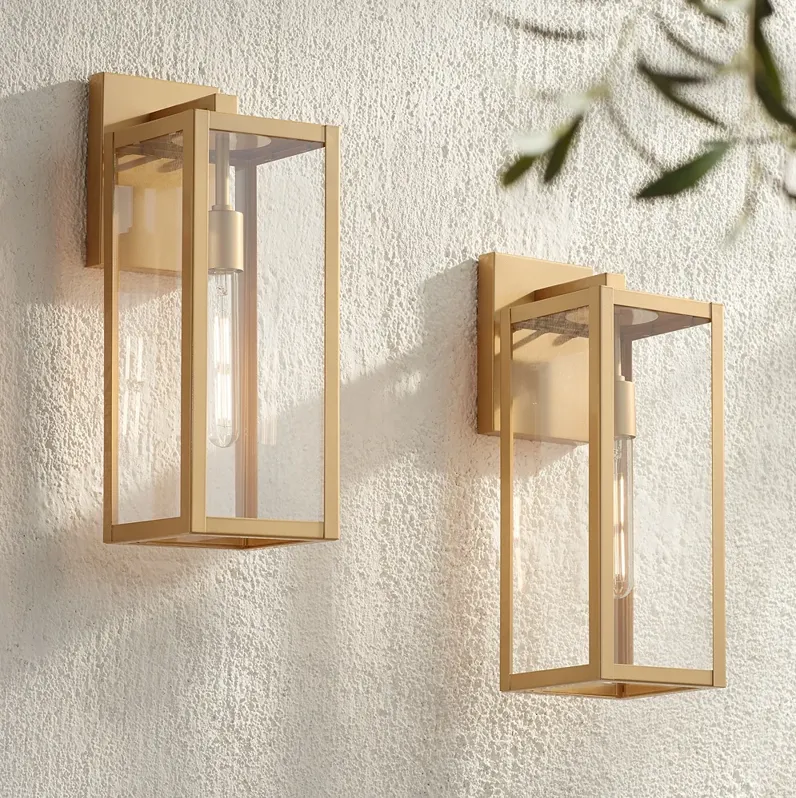 Titan 17" High Soft Gold Clear Glass Outdoor Wall Light Set of 2