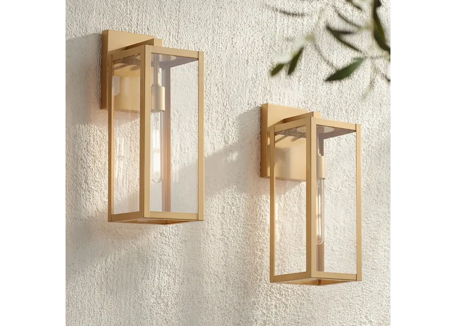 Titan 17" High Soft Gold Clear Glass Outdoor Wall Light Set of 2