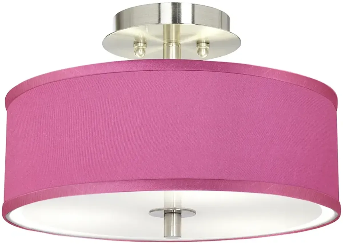 Possini Euro Pink Orchid Faux Silk 14" Wide Steel Ceiling Light