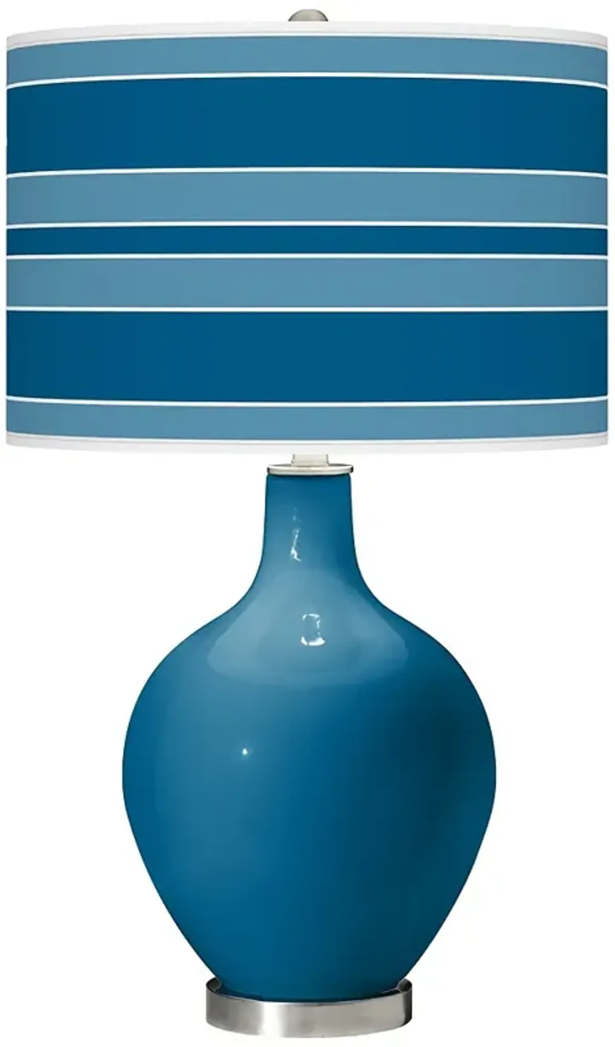 Color Plus Ovo 28 1/2" Bold Stripe Shade Mykonos Blue Table Lamp