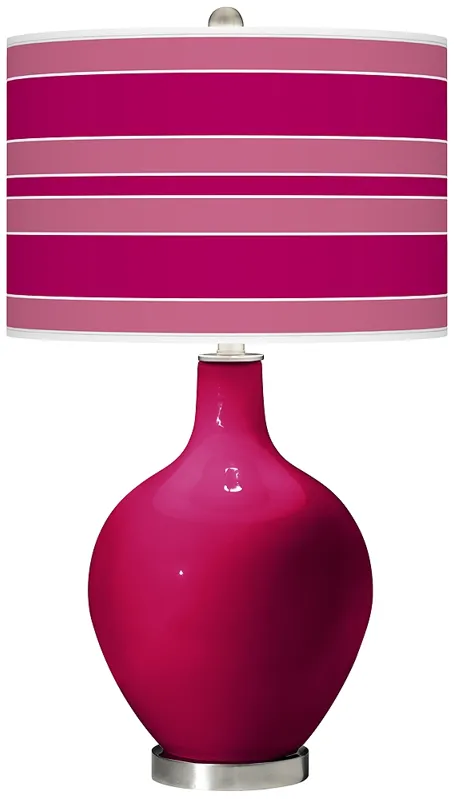 French Burgundy Bold Stripe Ovo Table Lamp