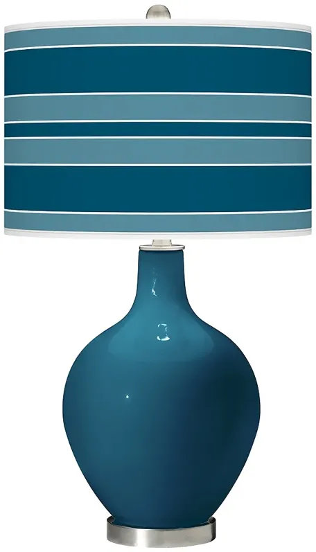 Color Plus Ovo 28 1/2" Bold Stripe Shade Oceanside Blue Table Lamp