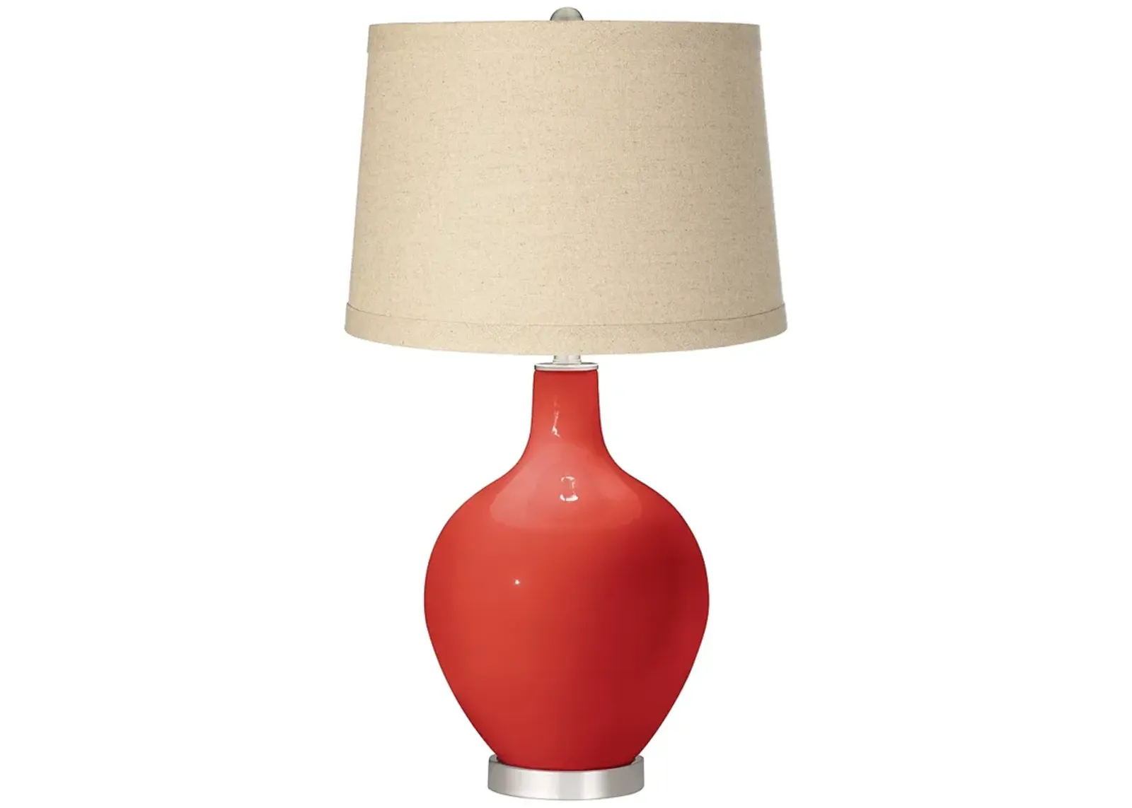 Color Plus Ovo 28 1/2" Oatmeal Linen Shade  Cherry Tomato Red Lamp