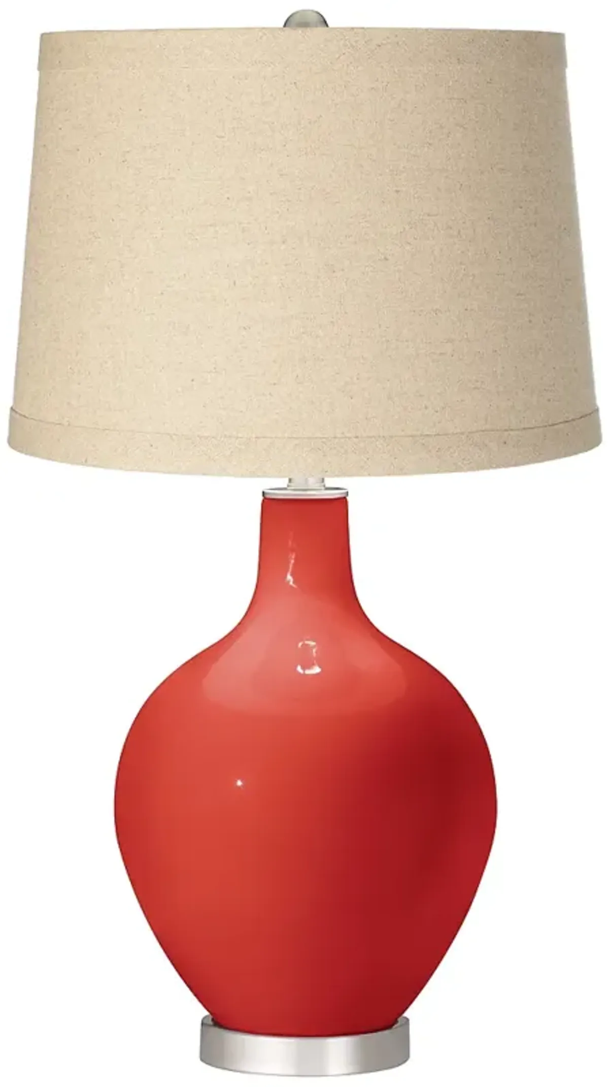 Color Plus Ovo 28 1/2" Oatmeal Linen Shade  Cherry Tomato Red Lamp