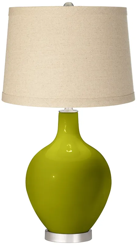 Olive Green Oatmeal Linen Shade Ovo Table Lamp
