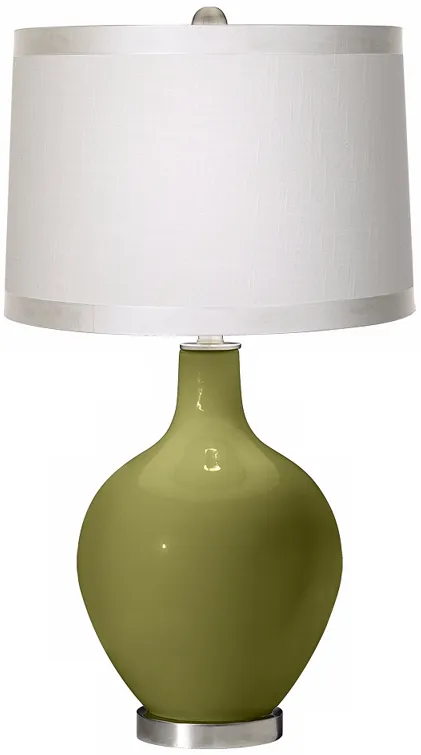 Rural Green White Drum Shade Ovo Table Lamp