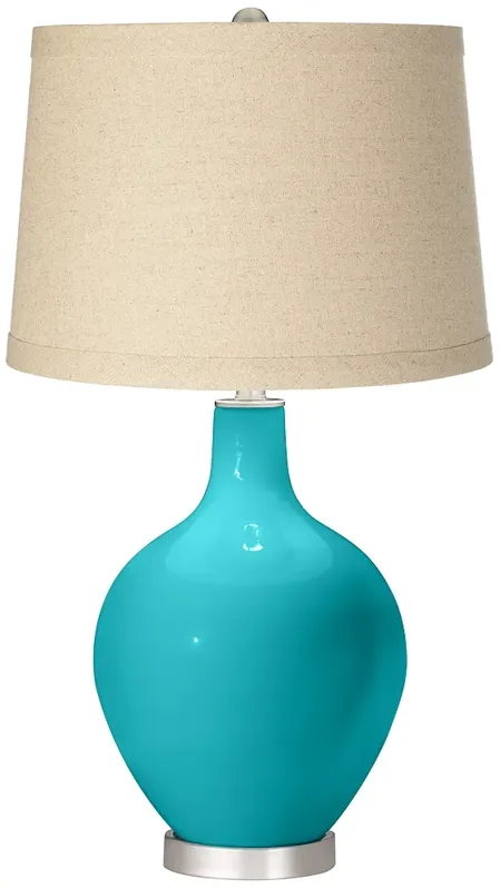 Color Plus Ovo 28 1/2" Oatmeal Linen Shade  Surfer Blue Table Lamp