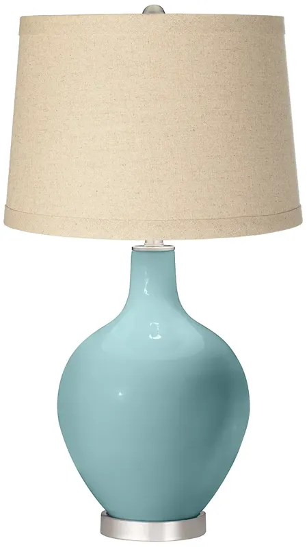 Color Plus Ovo 28 1/2" Oatmeal Linen Shade Raindrop Blue Table Lamp