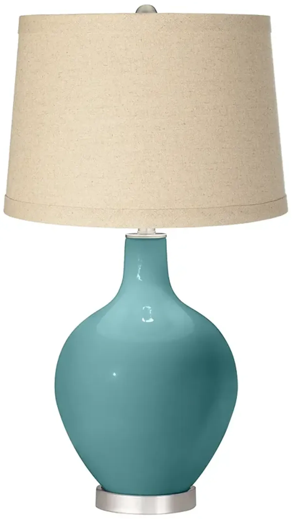 Color Plus Ovo 28 1/2" Oatmeal Linen Shade Reflecting Pool Blue Lamp