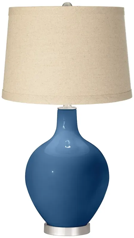 Regatta Blue Oatmeal Linen Shade Ovo Table Lamp