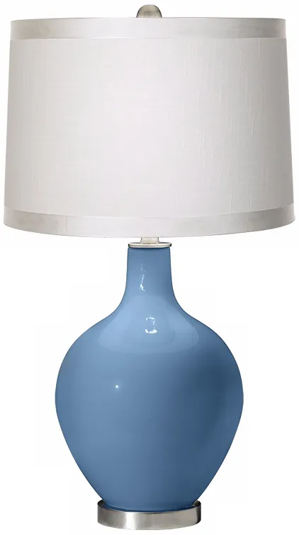 Secure Blue White Drum Shade Ovo Table Lamp