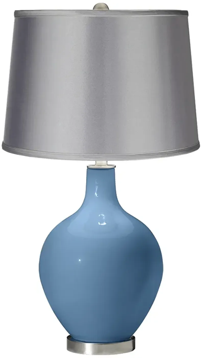 Secure Blue - Satin Light Gray Shade Ovo Table Lamp