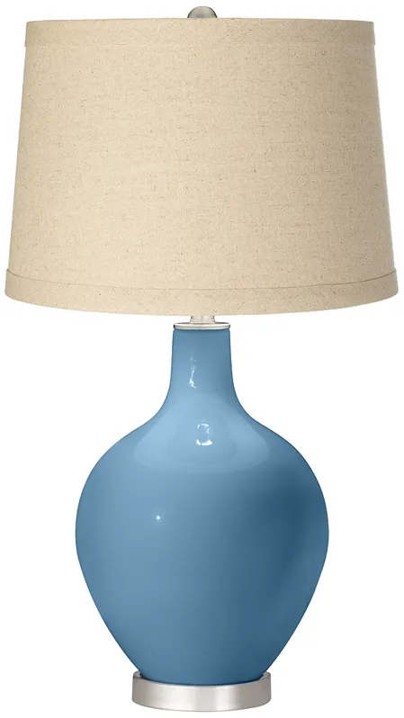 Secure Blue Oatmeal Linen Shade Ovo Table Lamp