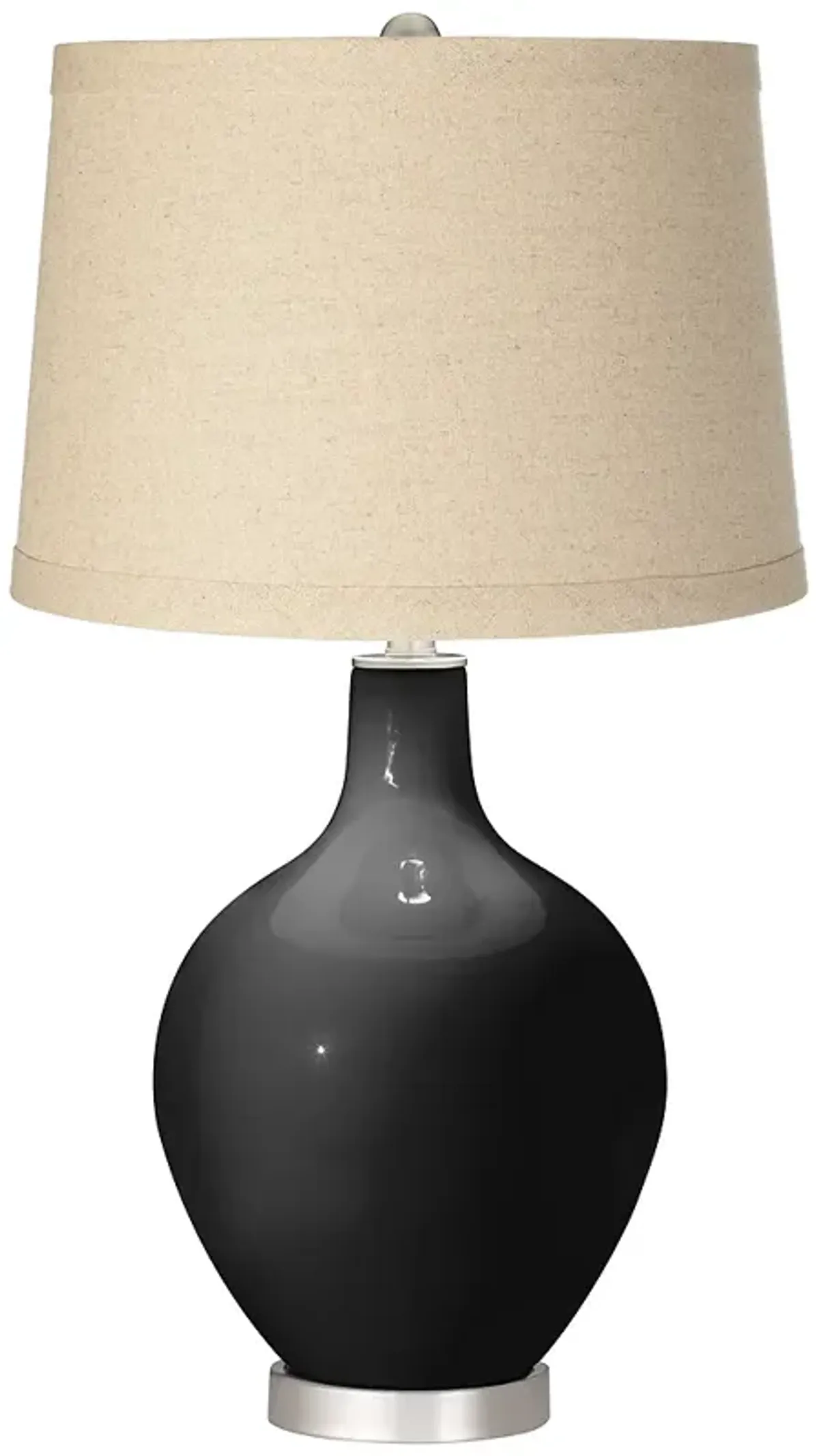 Color Plus Ovo 28 1/2" Oatmeal Linen Shade Tricorn Black Table Lamp