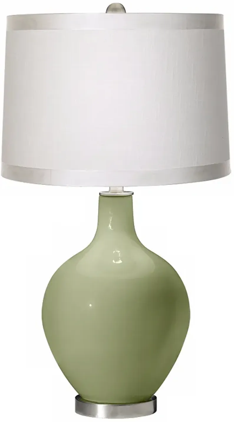 Majolica Green White Drum Shade Ovo Table Lamp