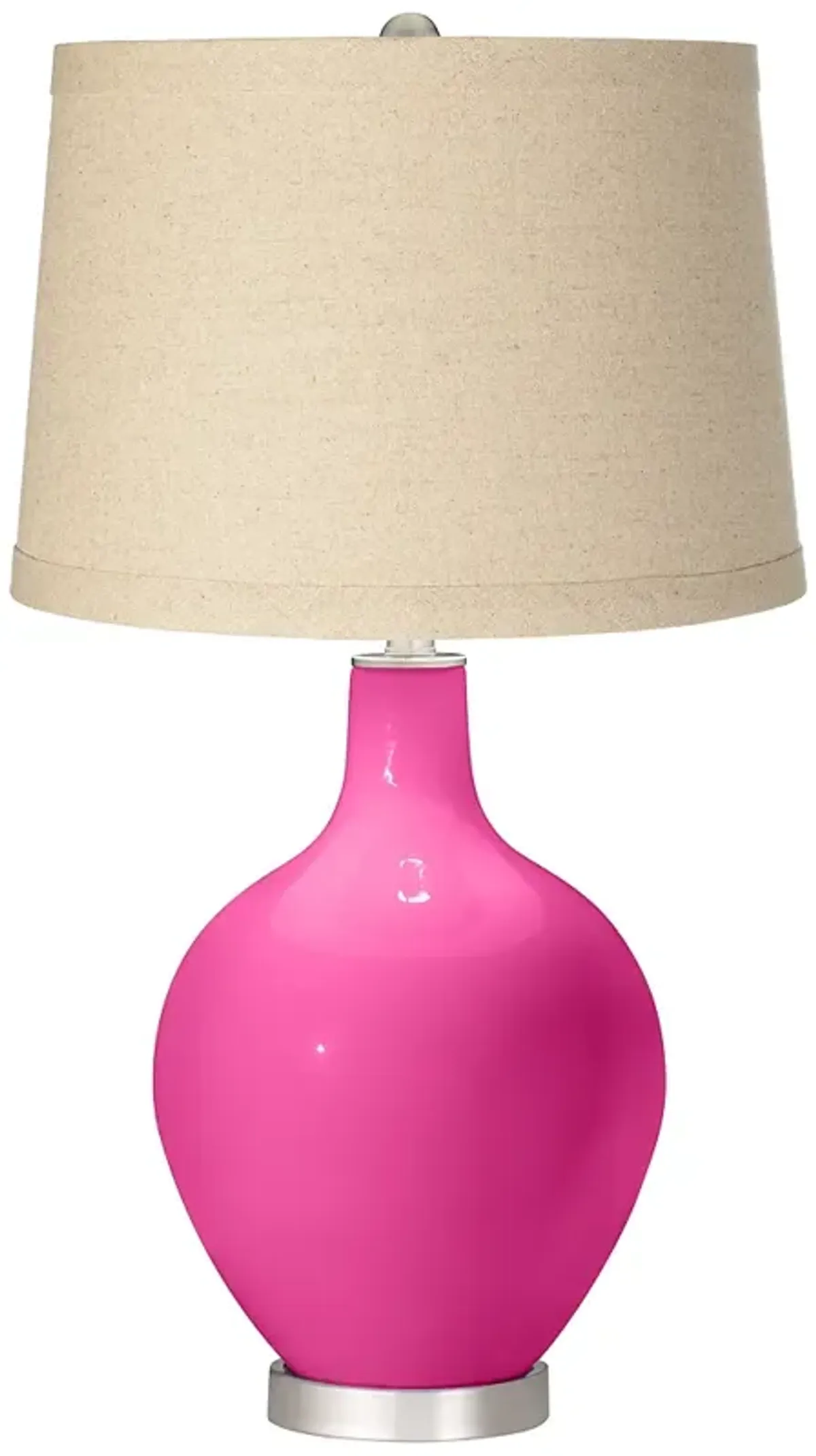 Color Plus Ovo 28 1/2" Oatmeal Linen Shade Fuchsia Pink Table Lamp