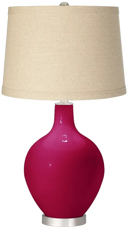 French Burgundy Oatmeal Linen Shade Ovo Table Lamp