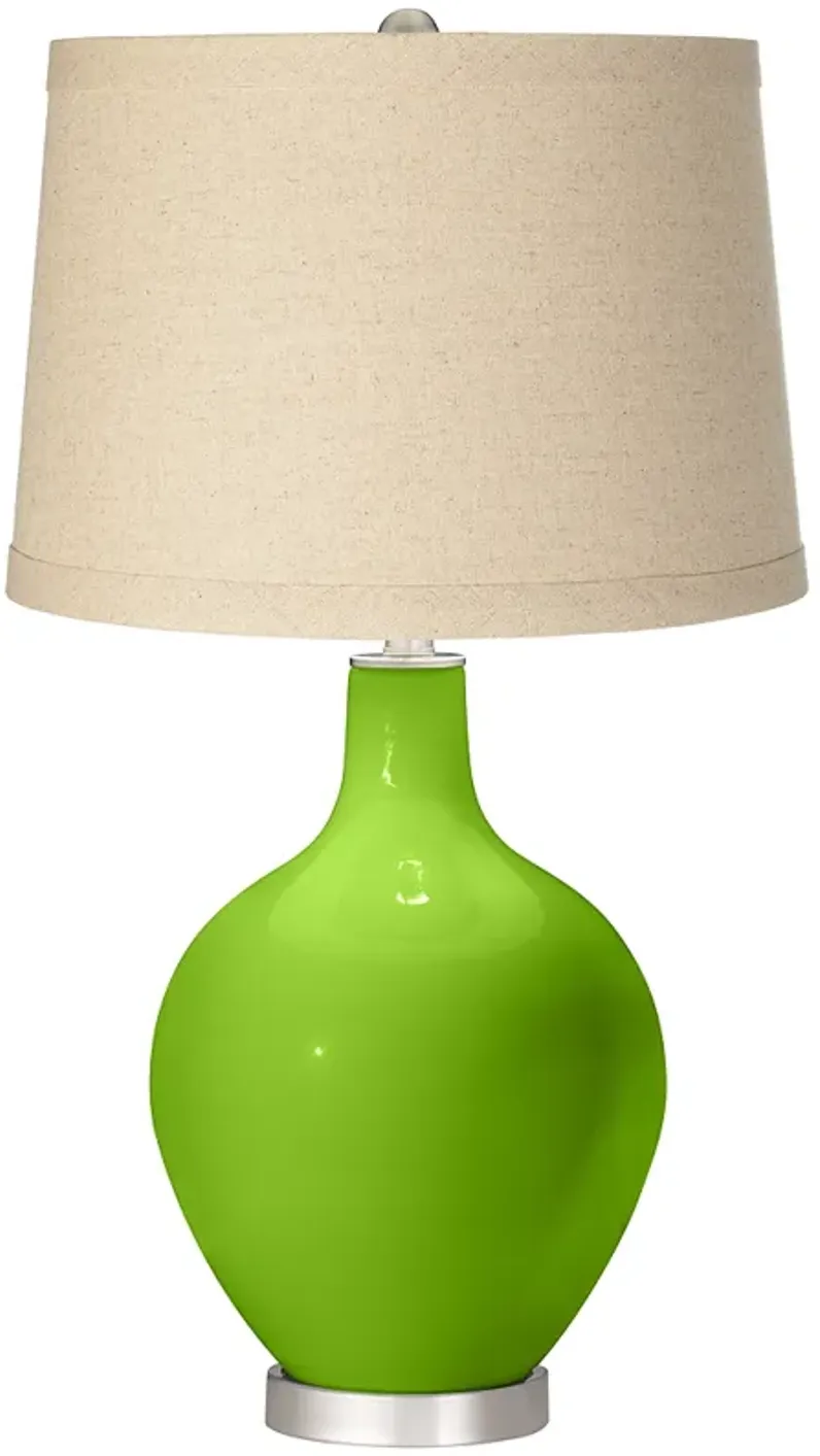 Neon Green Oatmeal Linen Shade Ovo Table Lamp