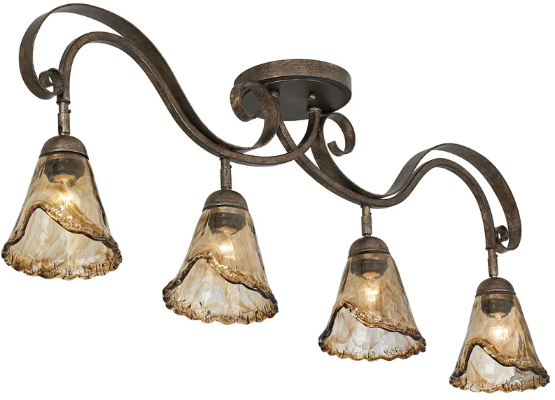 Organic Amber Glass 4-Light Ceiling Track Fixture with LED Bulbs Set