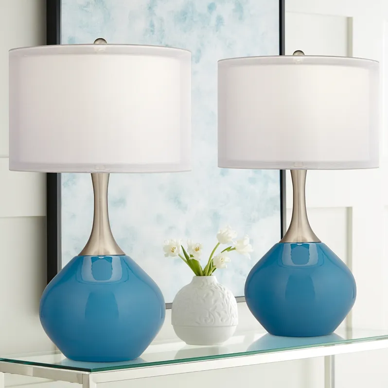 Possini Euro 30 3/8" High Modern Glass Swift Blue Table Lamps Set of 2