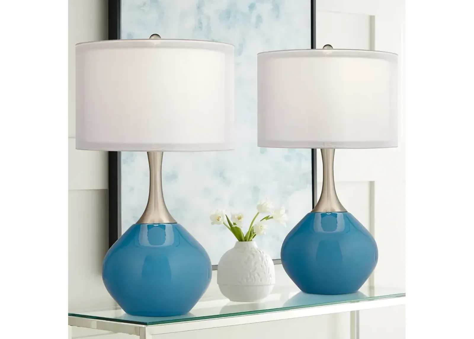 Possini Euro 30 3/8" High Modern Glass Swift Blue Table Lamps Set of 2