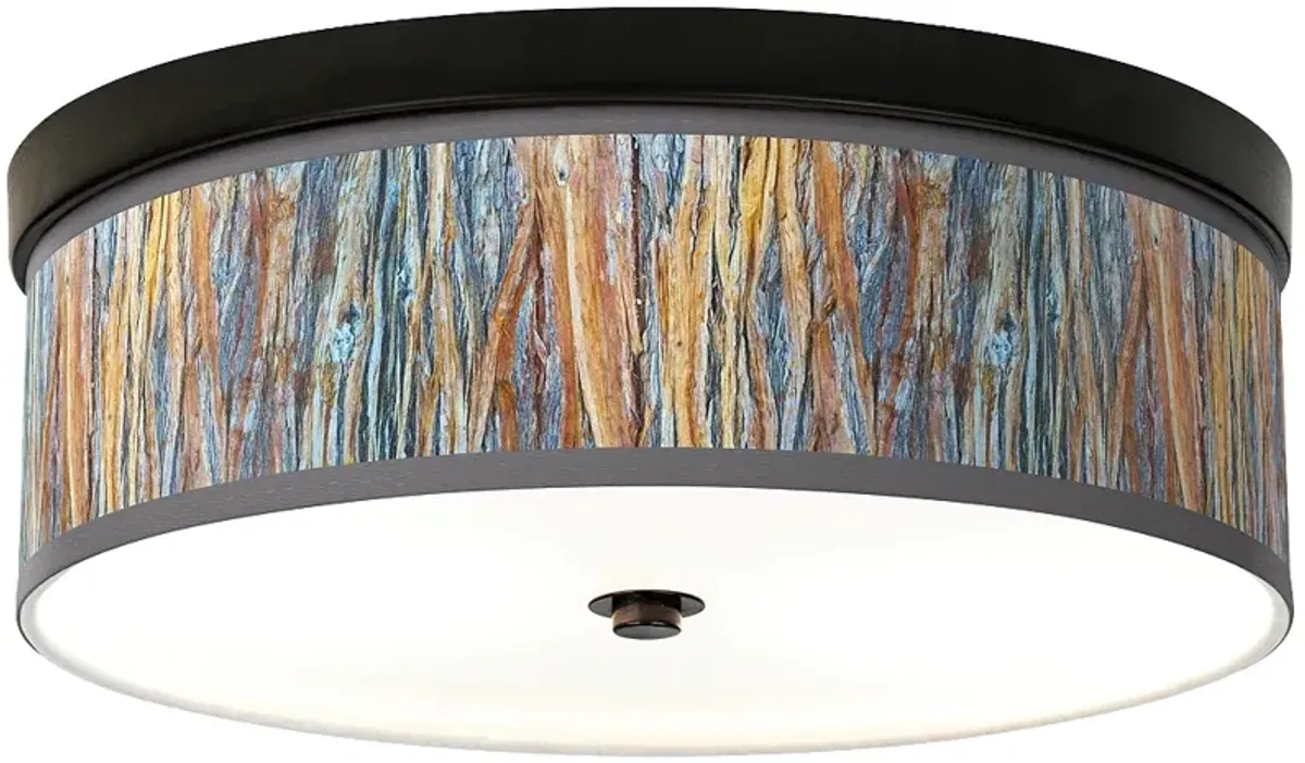 Giclee Gallery Striking Bark Shade 14" Wide Bronze Ceiling Light