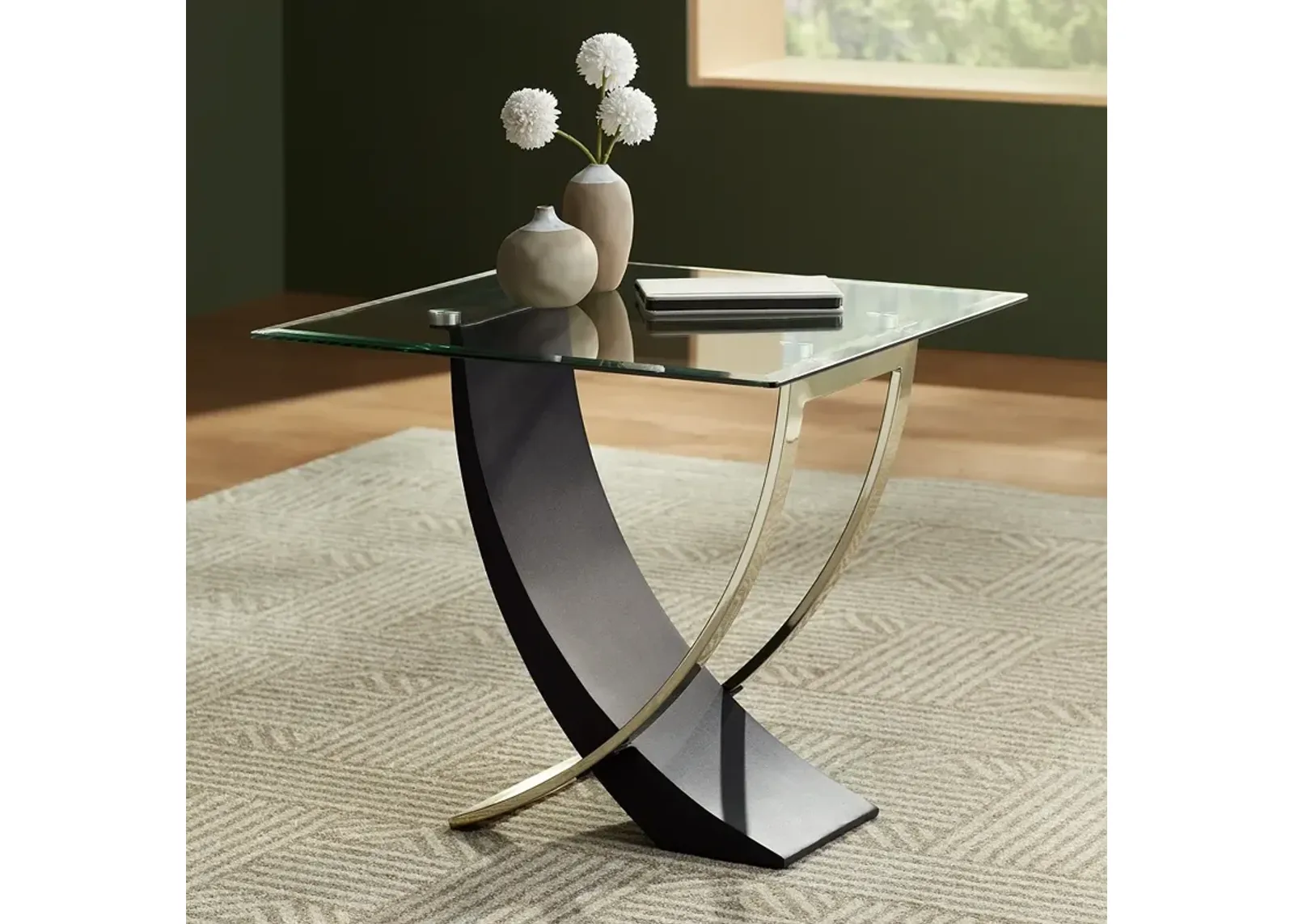 Studio 55D Airfoil 24" Wide Modern Black and Gold Glass End Table