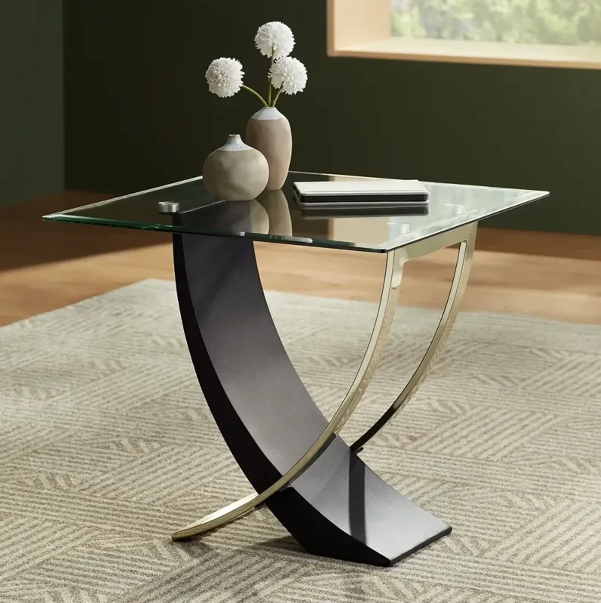 Studio 55D Airfoil 24" Wide Modern Black and Gold Glass End Table