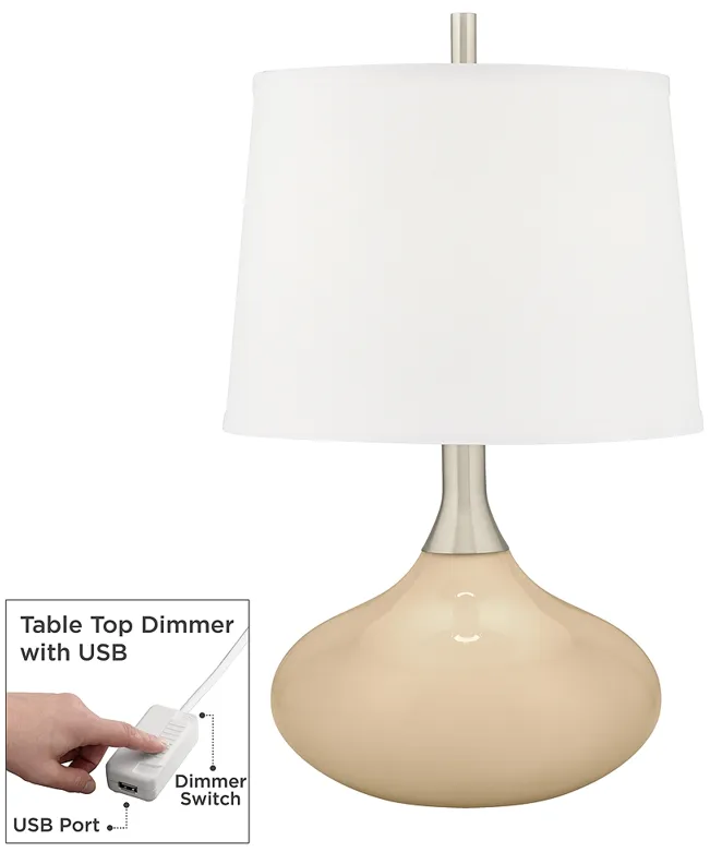 Color Plus Felix 24" Modern Colonial Tan Table Lamp with USB Dimmer