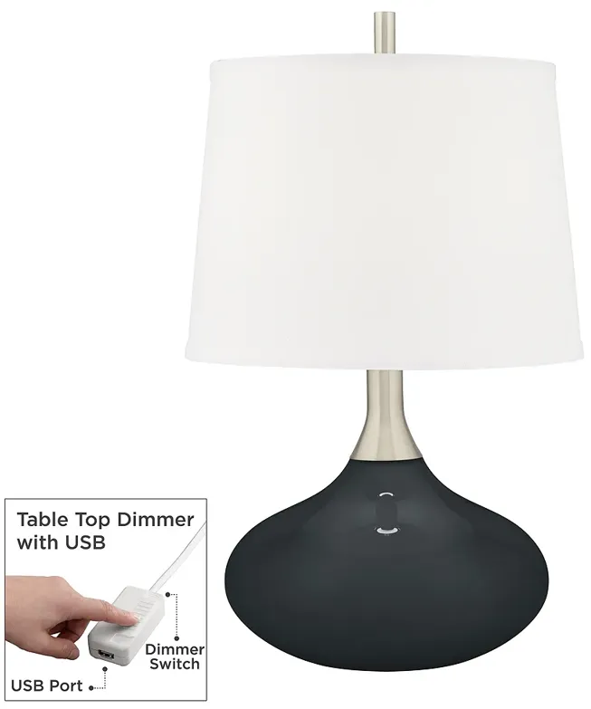 Color Plus Felix 24" Black Of Night Modern Table Lamp with USB Dimmer