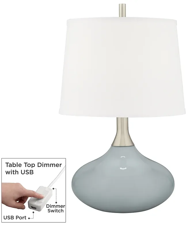 Color Plus Felix 24" Modern Uncertain Gray Table Lamp with USB Dimmer