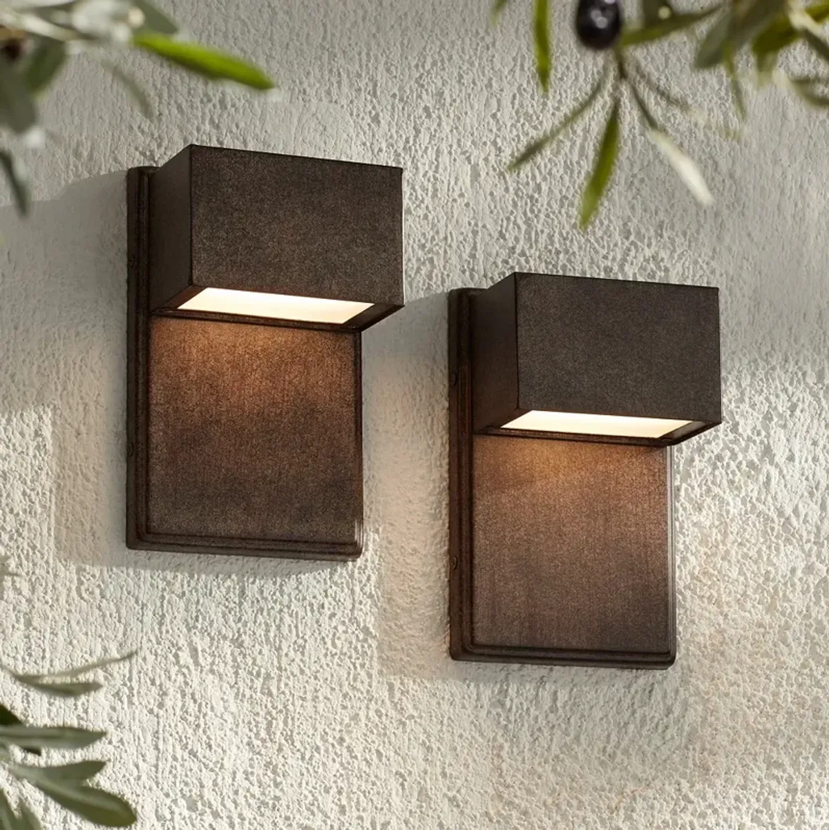 Possini Euro Design Lyons 8"H Bronze Outdoor LED Wall Light Set of 2