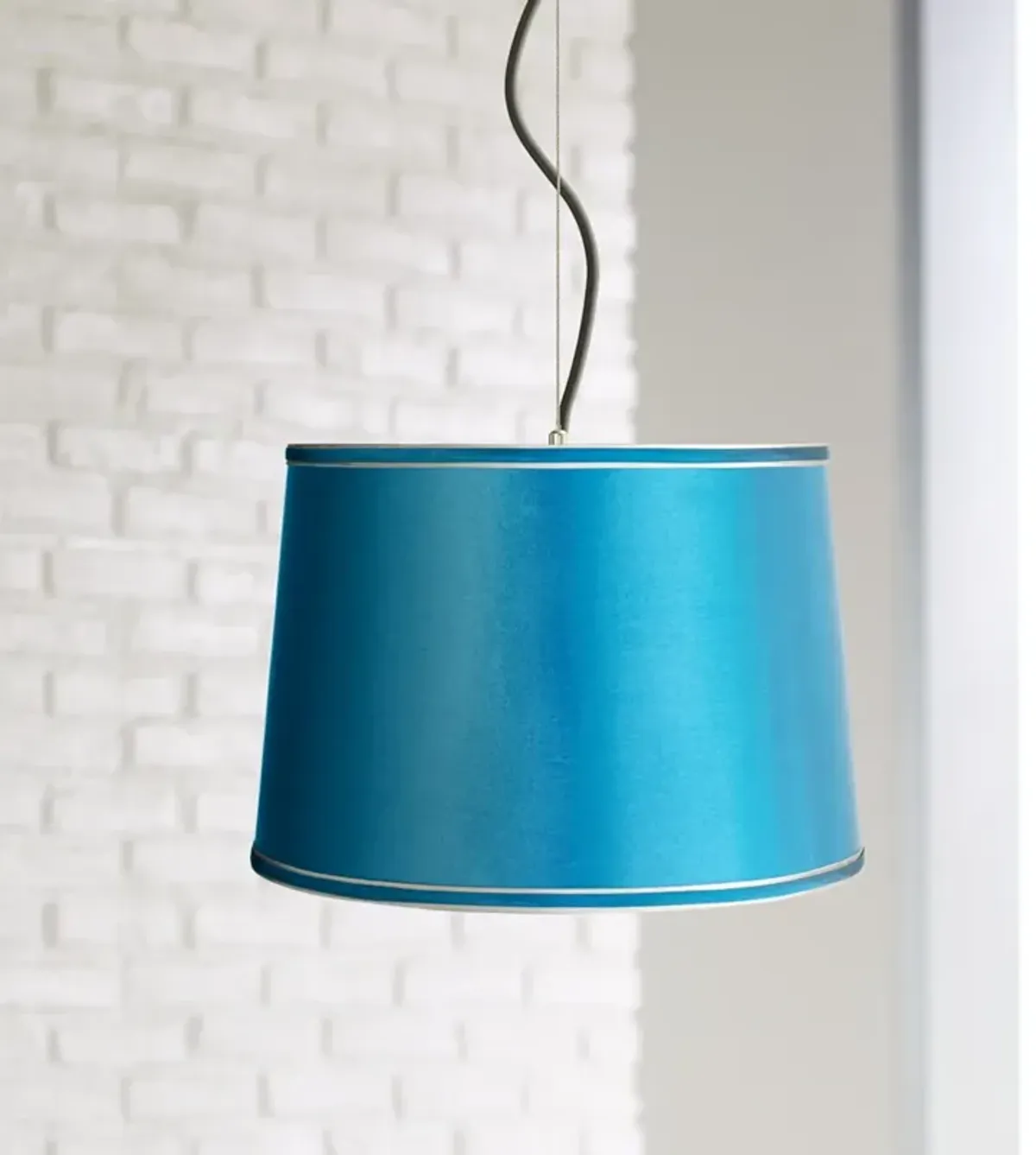 Possini Euro 16" Wide Satin Turquoise Shade Pendant Light