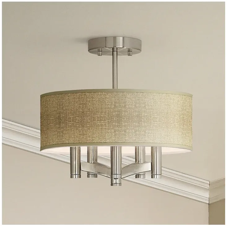 Burlap Print Ava 5-Light Nickel Ceiling Light