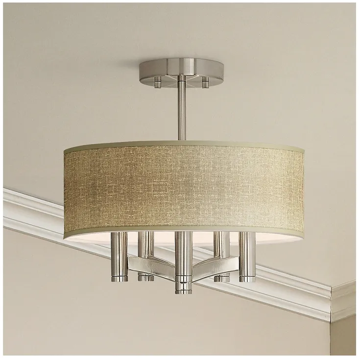 Burlap Print Ava 5-Light Nickel Ceiling Light