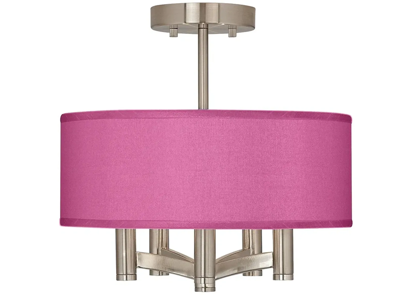 Possini Euro Ava 14" Pink Faux Silk 5-Light Nickel Ceiling Light