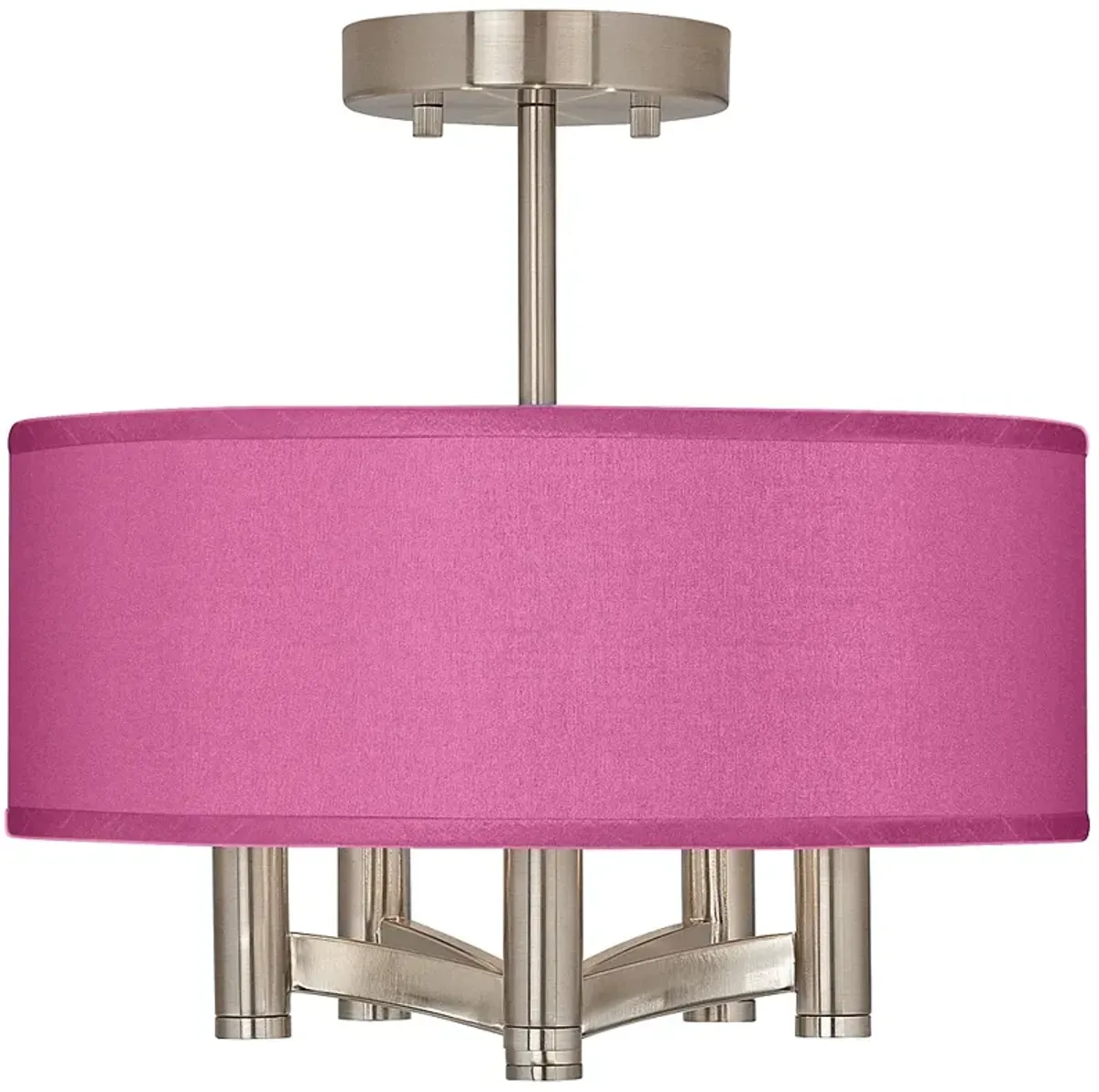 Possini Euro Ava 14" Pink Faux Silk 5-Light Nickel Ceiling Light