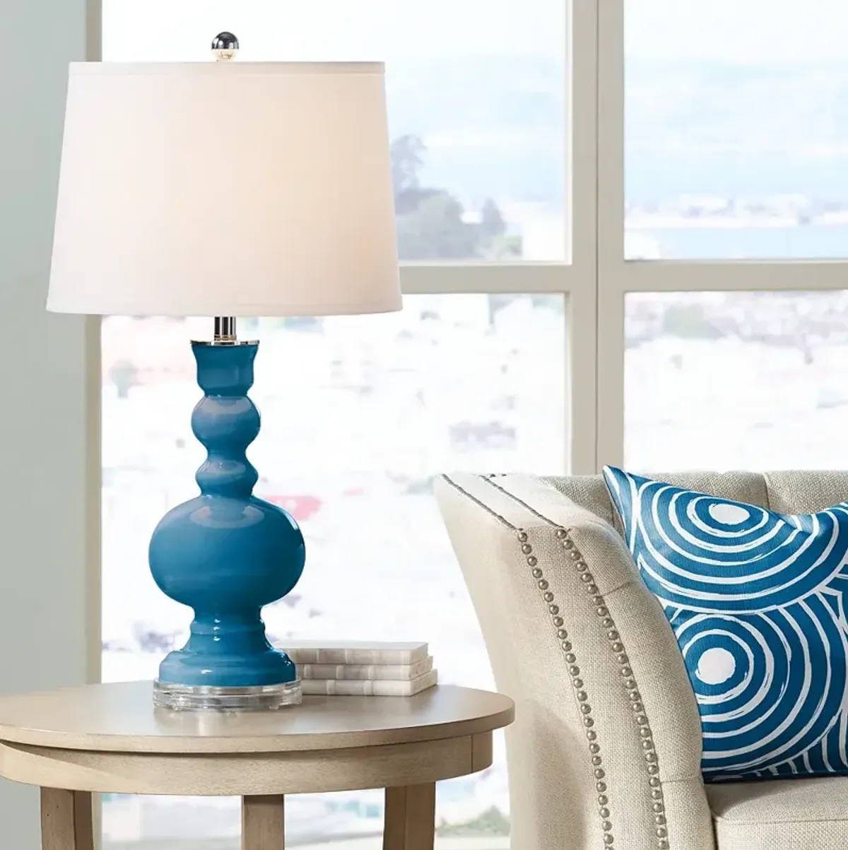 Color Plus Apothecary 30" White Shade Mykonos Blue Table Lamp