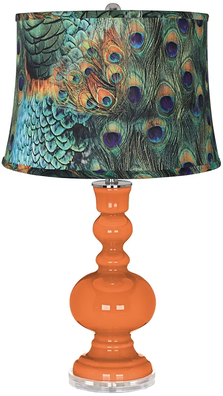 Celosia Orange Peacock Print Shade Apothecary Table Lamp