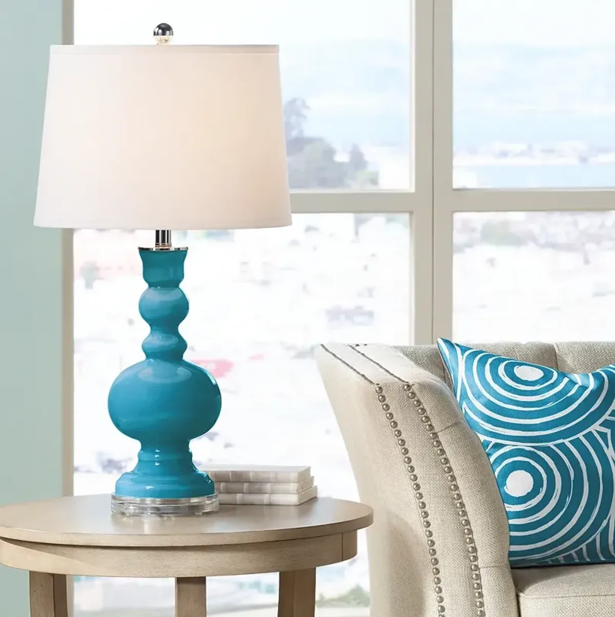 Color Plus Apothecary 30" White Shade Caribbean Sea Blue Table Lamp