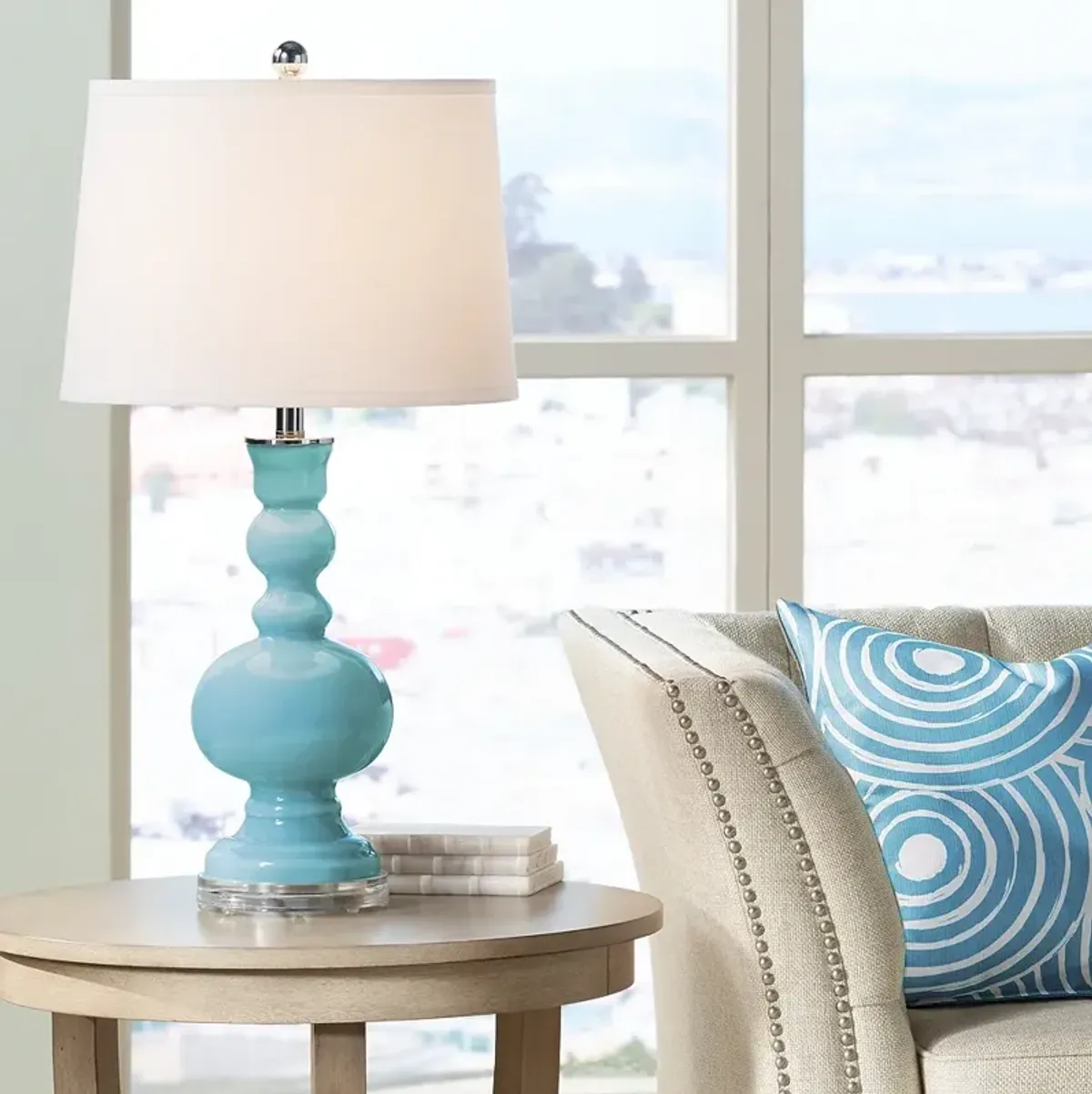 Color Plus Apothecary 30" White Shade Nautilus Blue Table Lamp