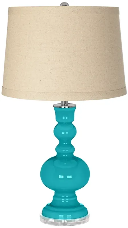 Surfer Blue Burlap Drum Shade Apothecary Table Lamp